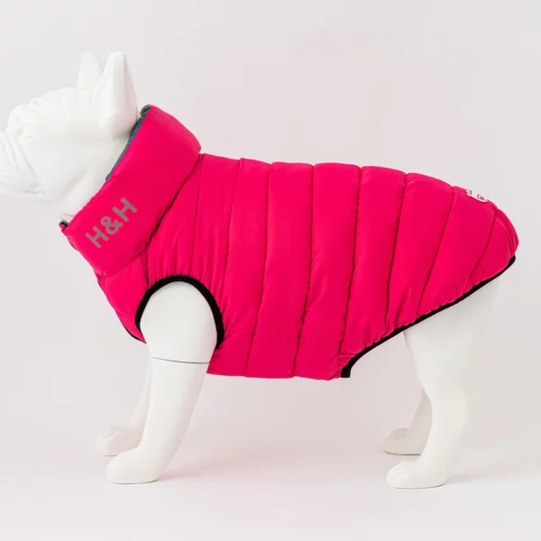 Hugo & Hudson Reversible Dog Puffer Jacket - Pink and Grey | Water Resistant | Collar Attachment Hole from Catdog Store
