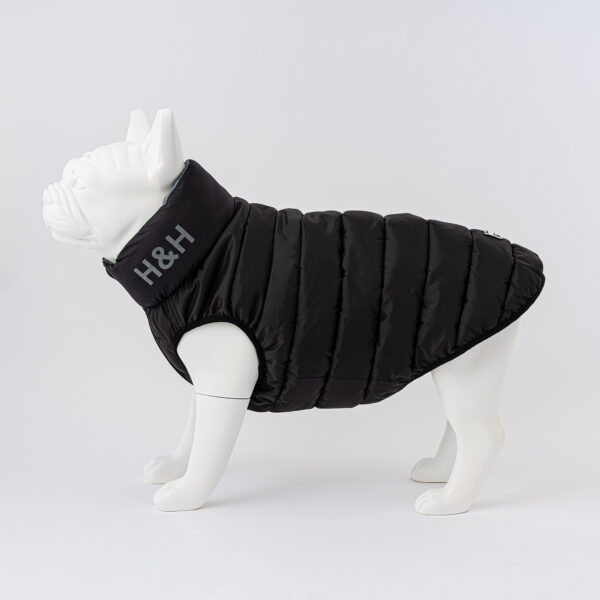 Hugo & Hudson Reversible Dog Puffer Jacket - Black and Grey | Water Resistant | Collar Attachment Hole from Catdog Store