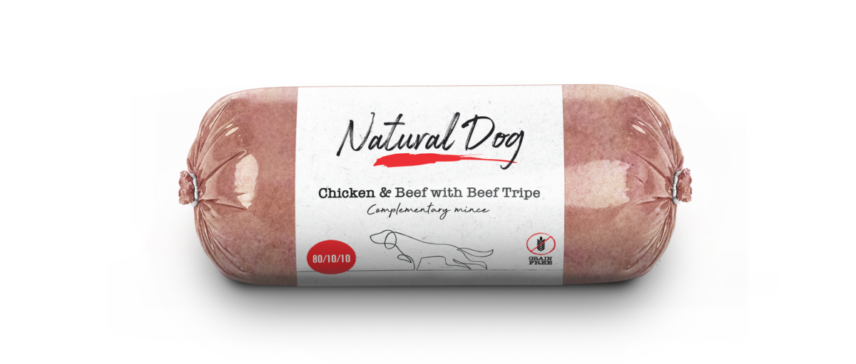 Natural Dog 80/10/10 | Chicken & Beef with Beef Tripe | 500g Chub from Catdog Store