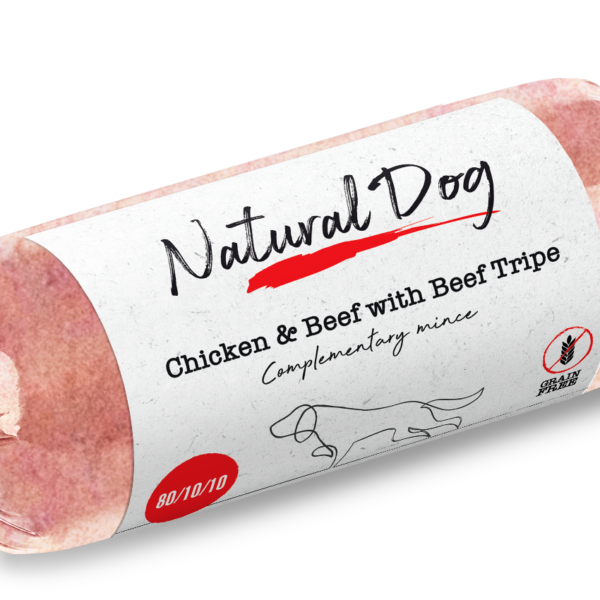Natural Dog 80/10/10 | Chicken & Beef with Beef Tripe | 500g Chub from Catdog Store