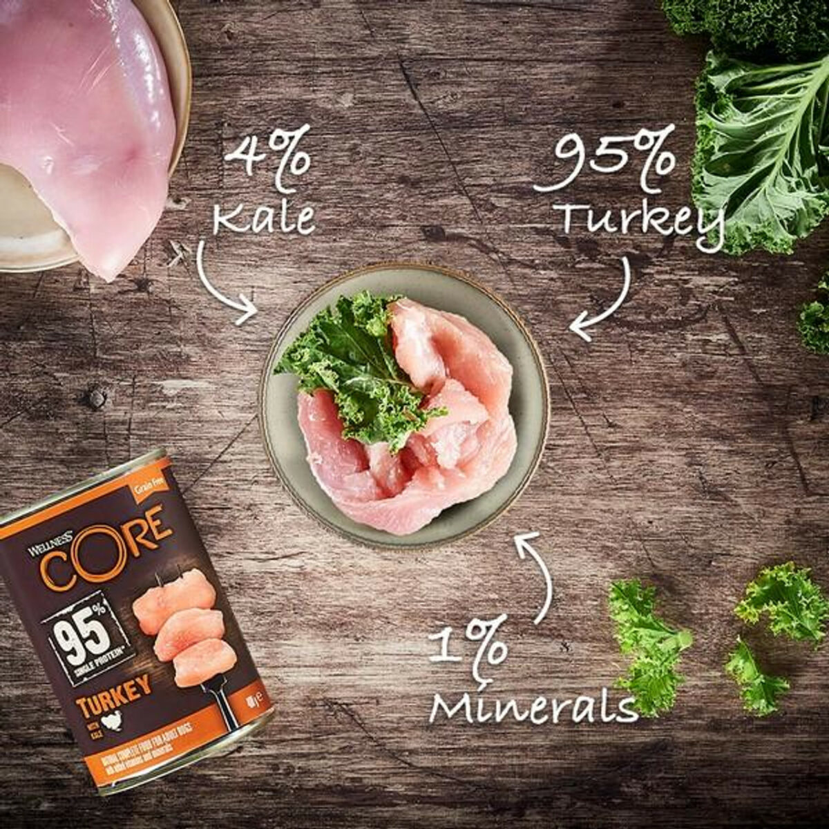 Wellness CORE Dog Wet 95% SINGLE PROTEIN Turkey with Kale Recipe 400g - Image 2
