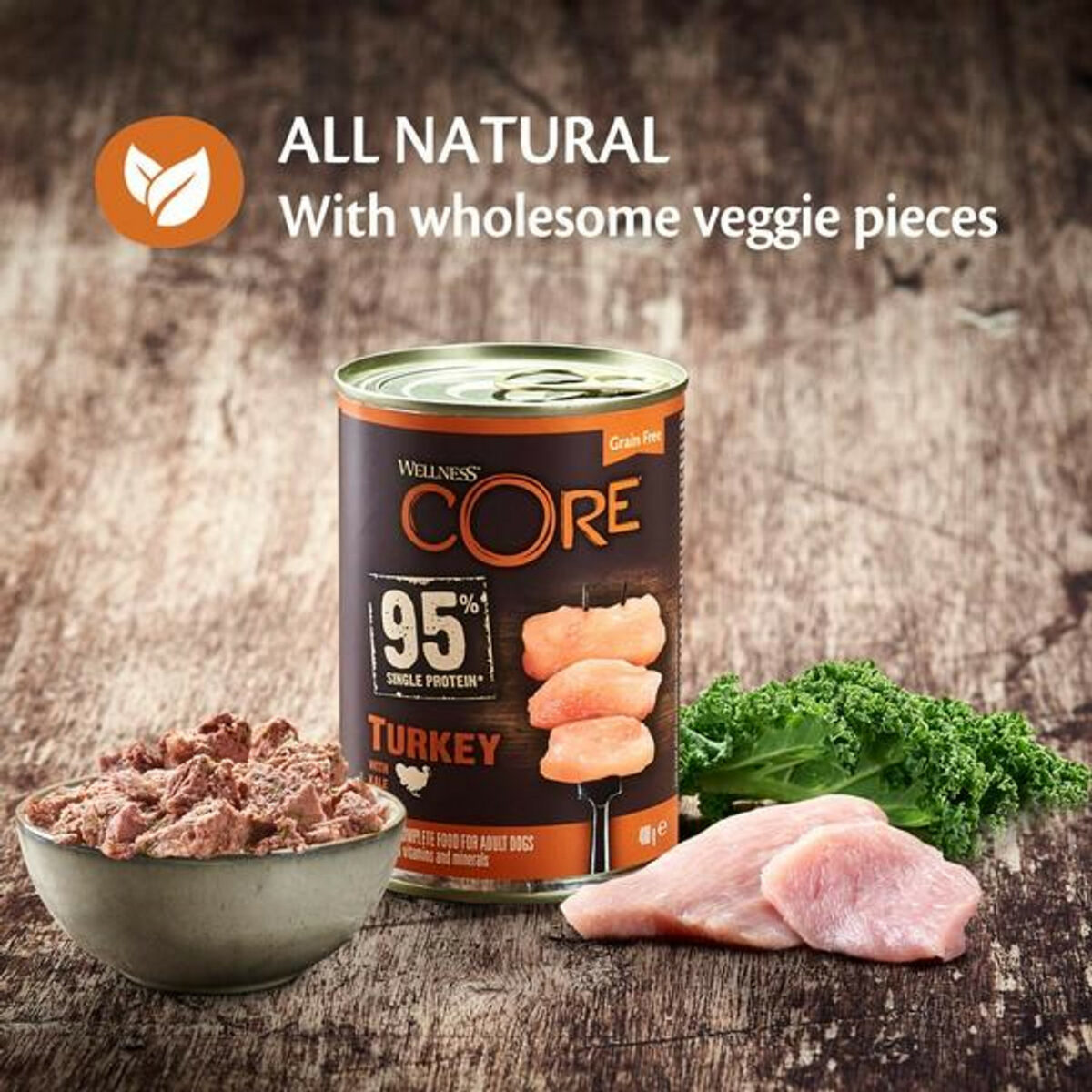 Wellness CORE Dog Wet 95% SINGLE PROTEIN Turkey with Kale Recipe 400g - Image 4