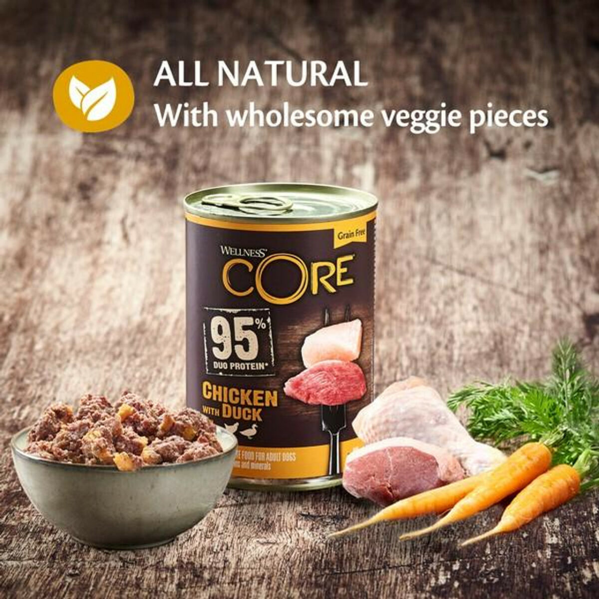 Wellness CORE Dog Wet 95% Duo Protein Chicken with Duck with Carrots Recipe 400g - Image 4