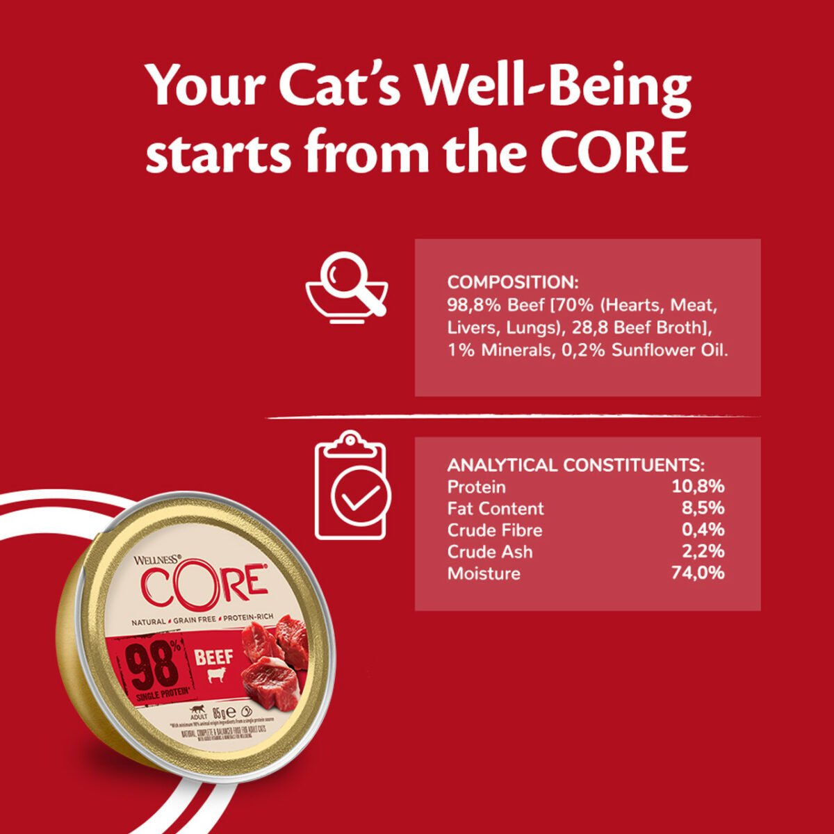 Wellness CORE Cat Wet Adult 98% Single Protein Beef 85g - Image 4
