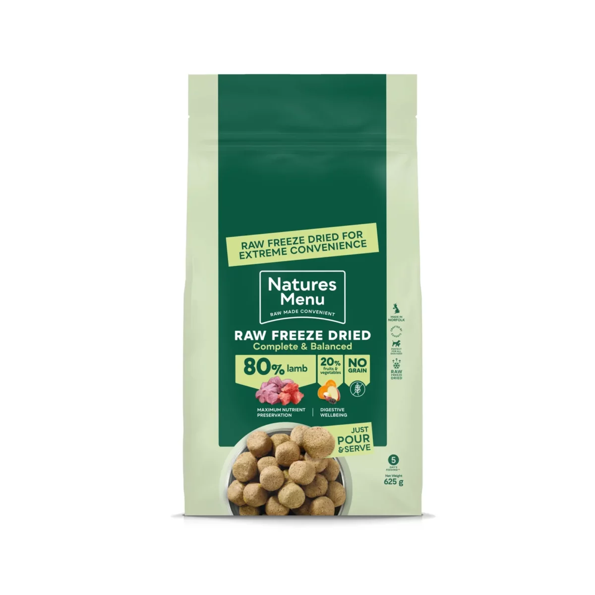 Natures Menu Freeze Dried 80/20 Complete Lamb Dog Food For Adult Dogs